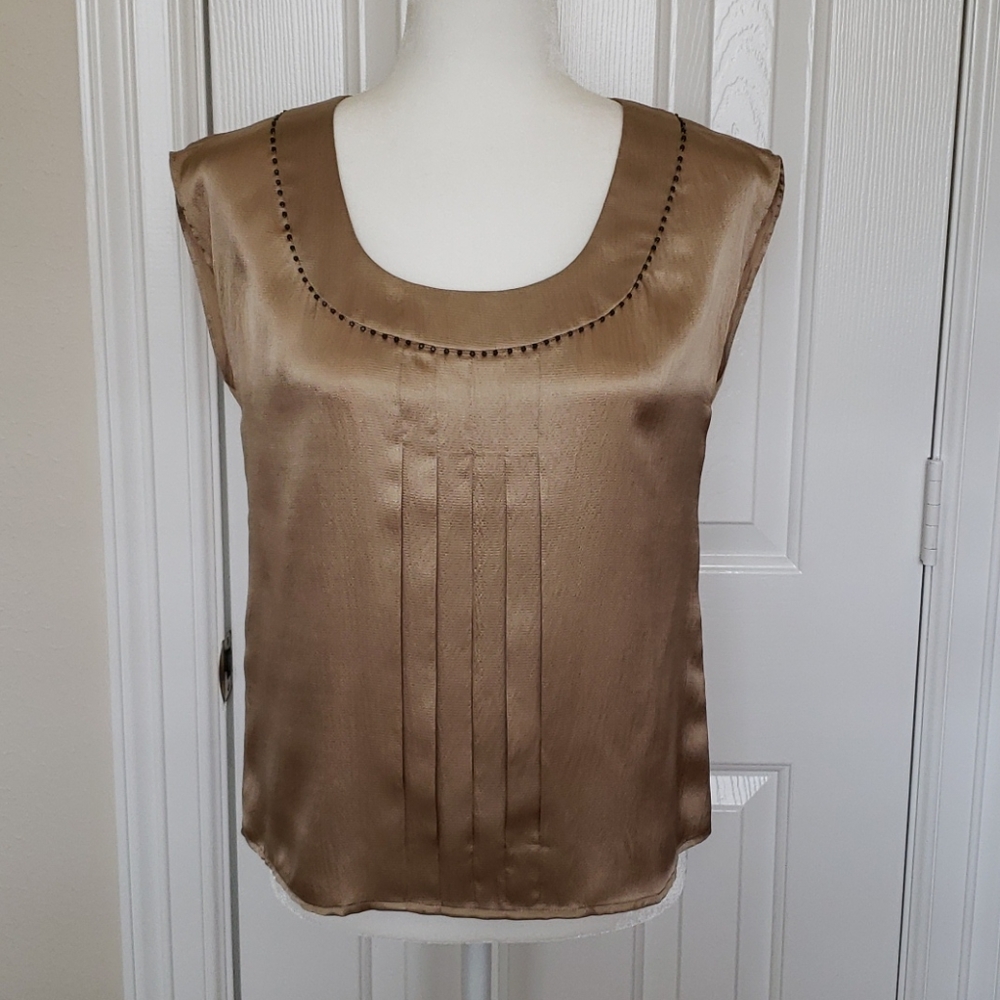 Talbots Beaded Pleated Silk Top EUC